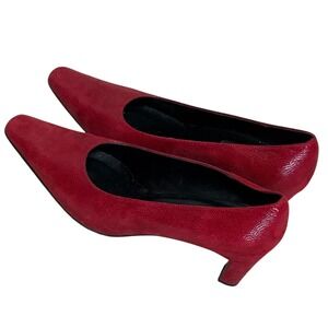 Van Eli "Dayle" Red Textured Leather Pointed Block High Heels Women Sz- 9.5 EUC